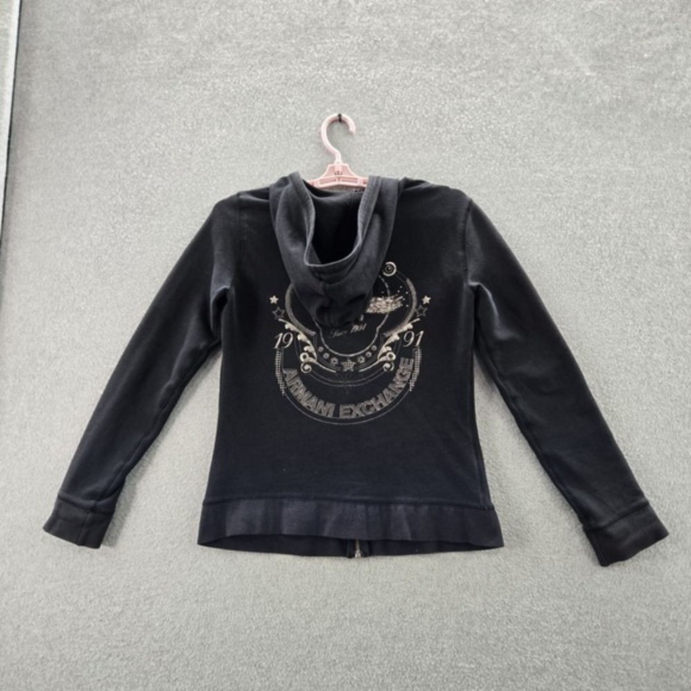Armani Exchange Women Hoodie M Black Eagle Crest Logo Zipper Embroidered